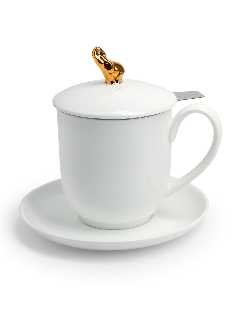 Чаша за чай с цедка от фин костен порцелан Indira Golden elephant 380мл.