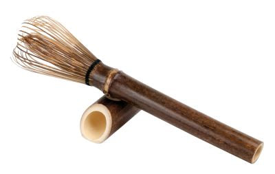 Tъмнокафява бамбукова метличка за матча с дълга дръжка