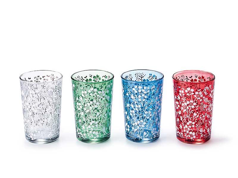 Комплект от 4 стъклени цветни чаши 