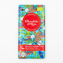 Заредете изображение във визуализатора на галерията – Морска сол и веган карамел органичен шоколад, 65% какао, 80 гр от Chocolate and Love

