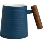 Чаша за чай с дървена дръжка Blanca релеф синя 400 мл