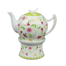 Заредете изображение във визуализатора на галерията – Elvi порцеланова кана за чай с подгревател 1L
