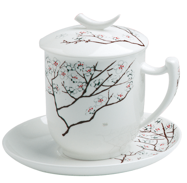 Чаша за чай с цедка от фин костен порцелан White Cherry 380мл