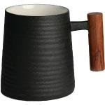 Чаша за чай с дървена дръжка Blanca релеф черна 400 мл