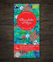 Заредете изображение във визуализатора на галерията – Морска сол и веган карамел органичен шоколад, 65% какао, 80 гр от Chocolate and Love
